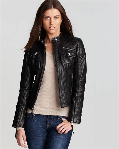 michael michael kors leather zip front moto jacket|Michael Kors black moto jacket.